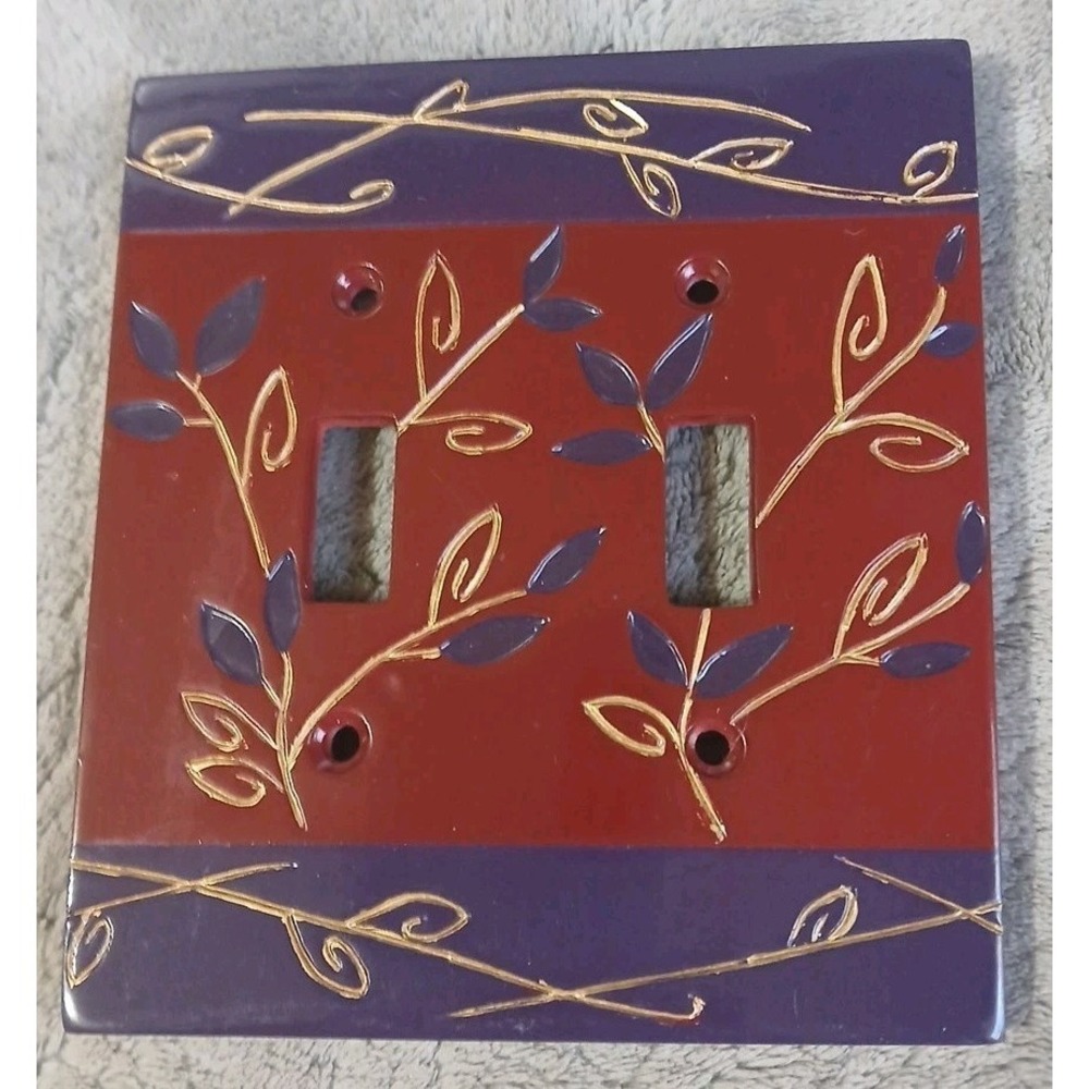 Springmaid Double Switch Plate Kashan Purple‎ Maroon Gold Accent Floral 5"x4.5"